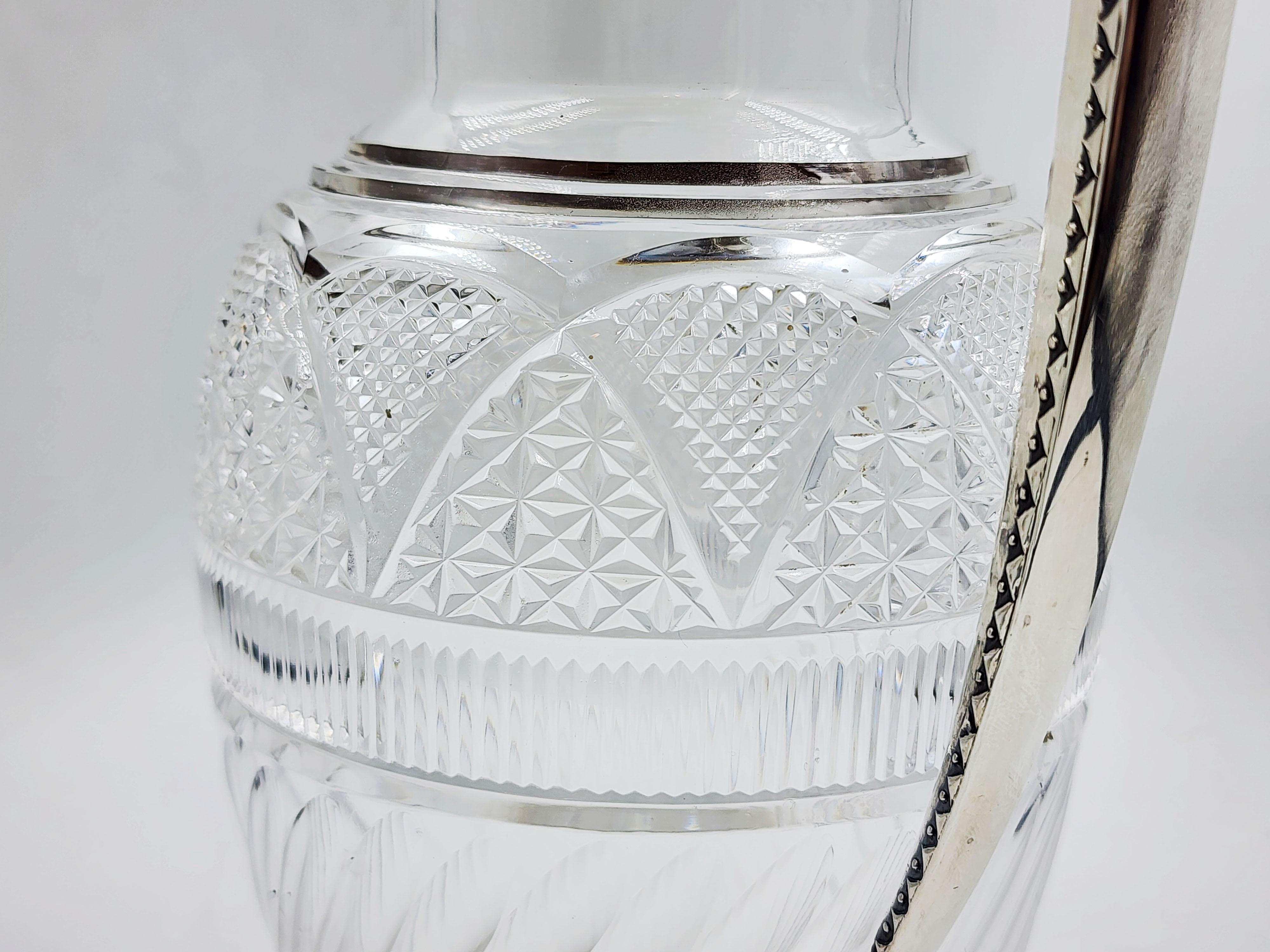 Jugendstil-Krug aus englischem Silber und geschliffenem Kristall (20. Jahrhundert) im Angebot