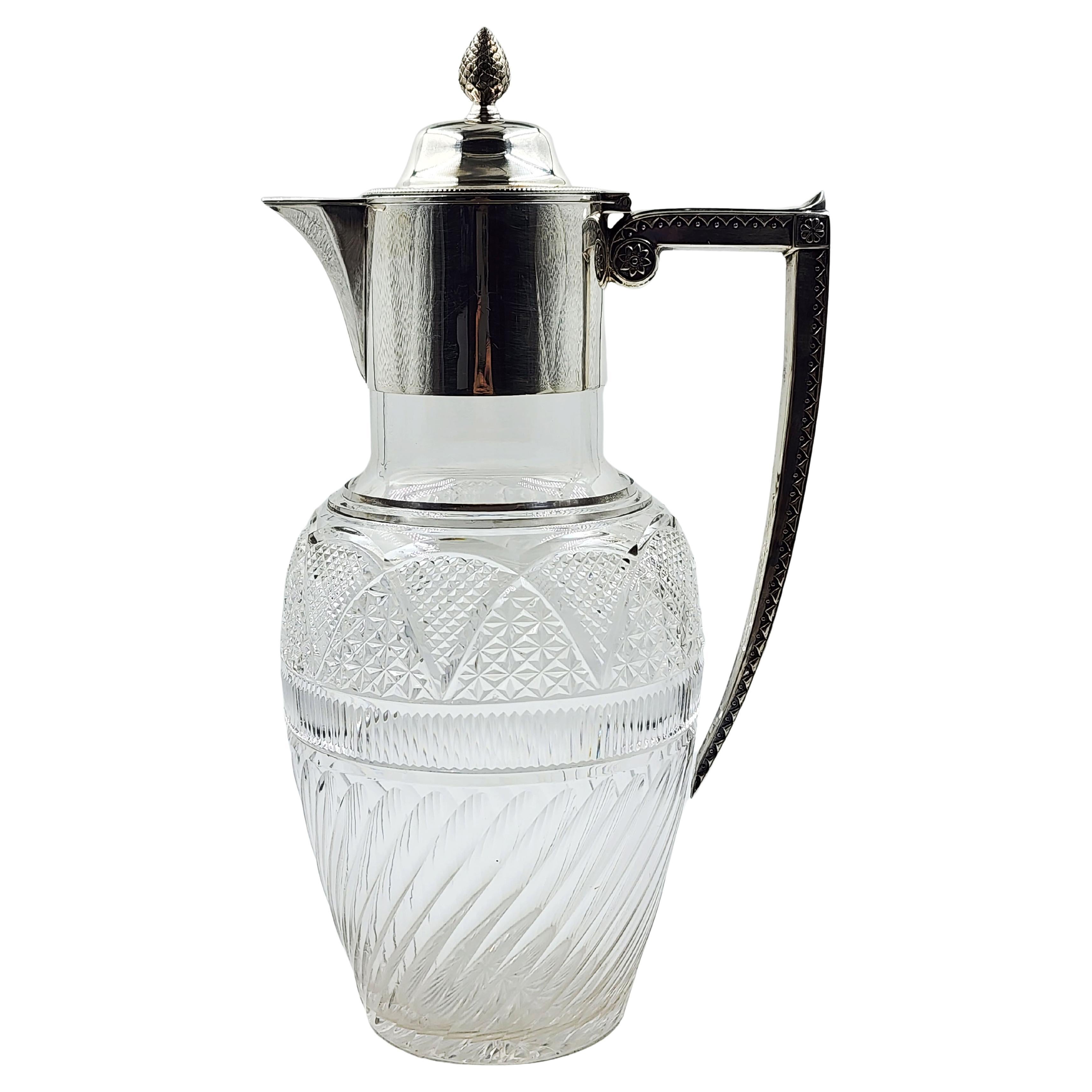 Jugendstil-Krug aus englischem Silber und geschliffenem Kristall im Angebot