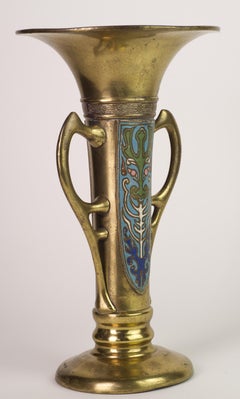 Vaso grande in ottone e smalto Art Nouveau Jugendstil con maniglie
