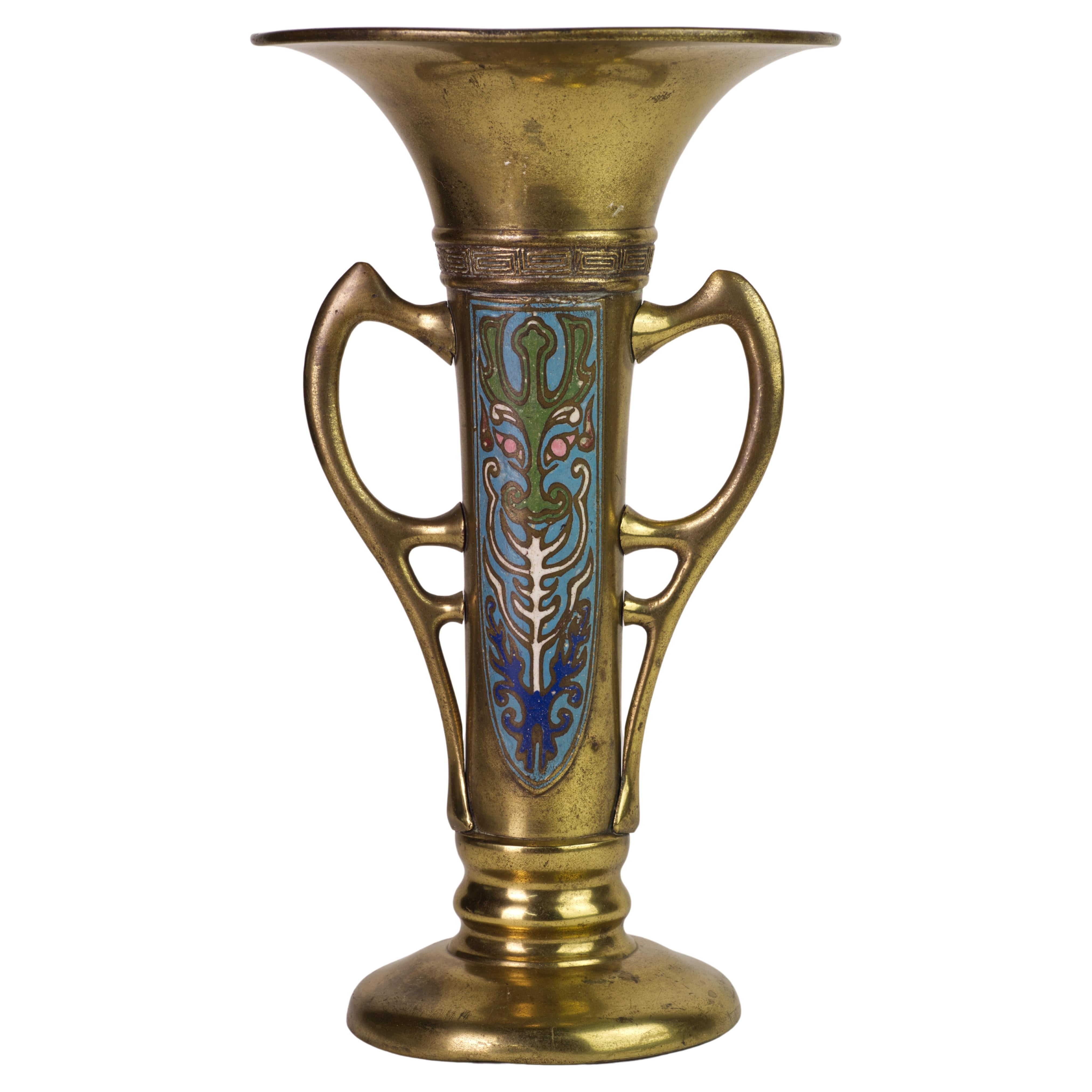 Jugendstil Jugendstil Messing und Emaille Große Vase mit Henkeln
