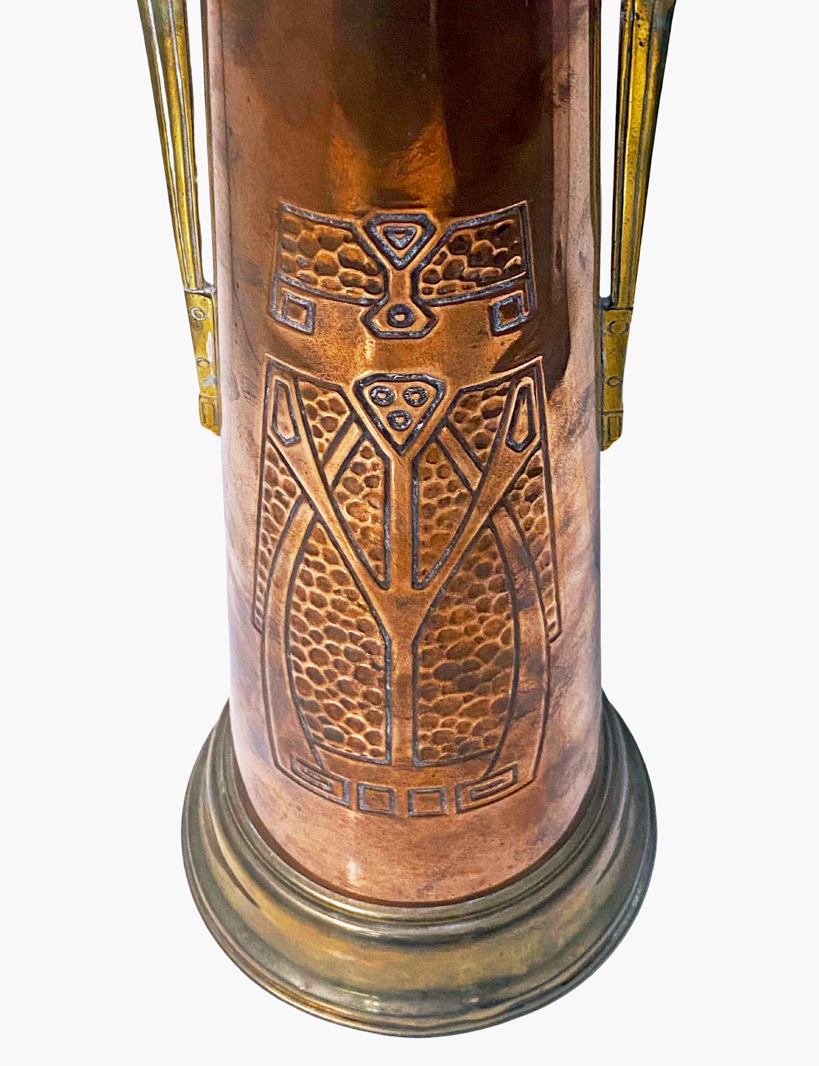 German Art Nouveau Jugendstil Copper and Brass large Vase C.1900