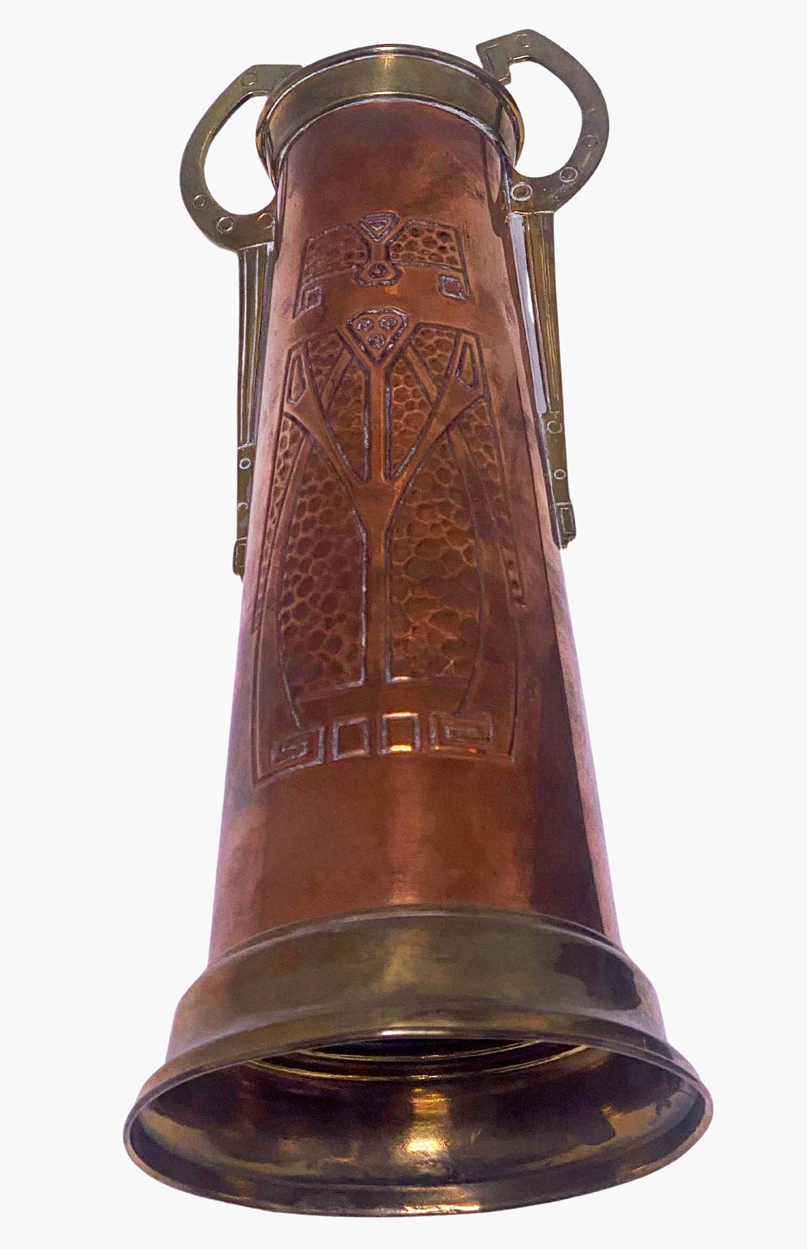 Art Nouveau Jugendstil Copper and Brass large Vase C.1900 1