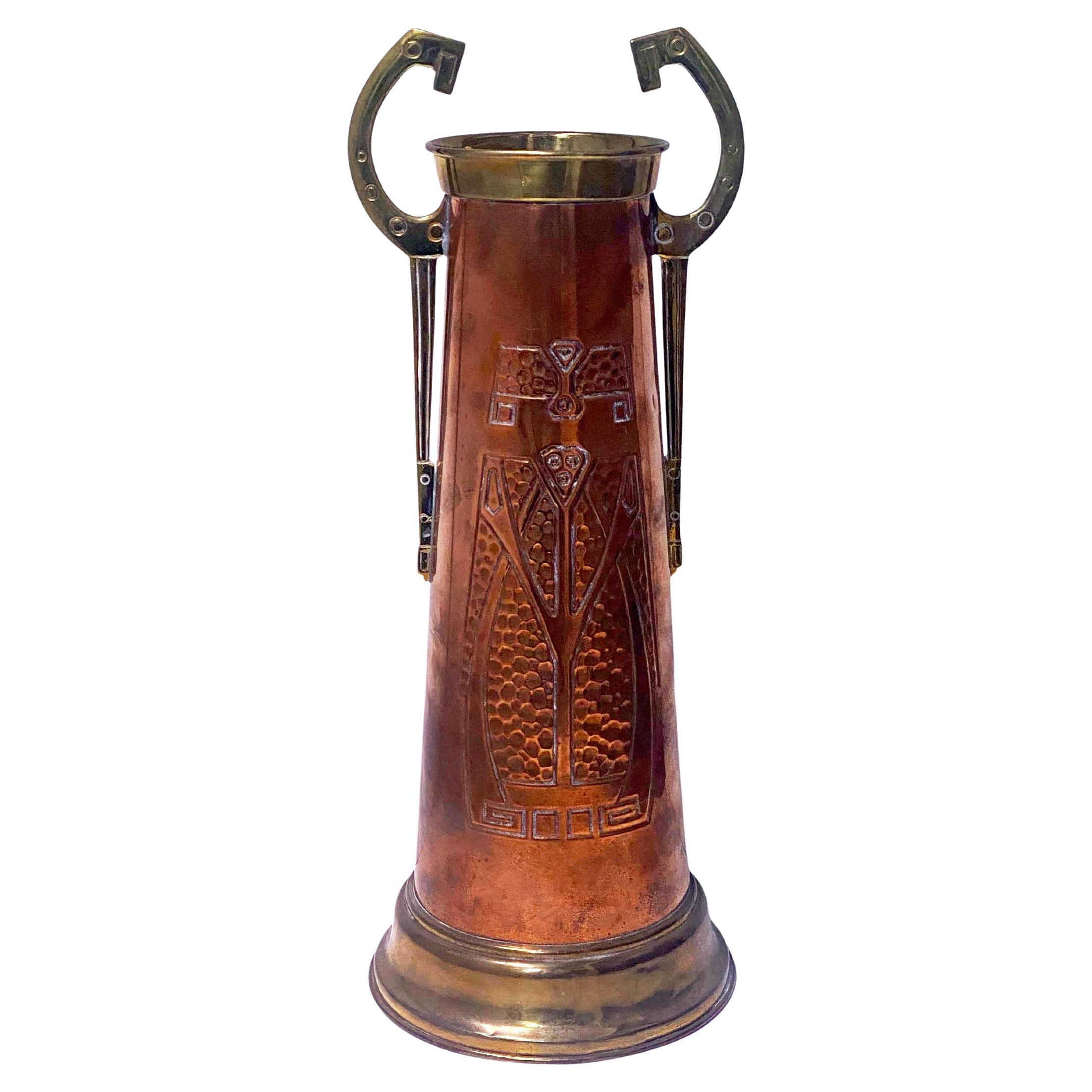 Art Nouveau Jugendstil Copper and Brass large Vase C.1900