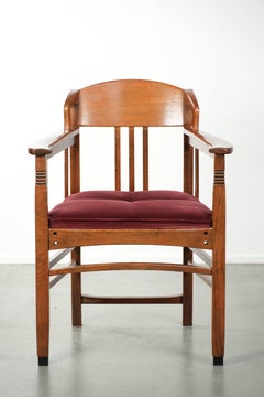 Art Nouveau / Jugendstil design dining chair with red fabric upholstery