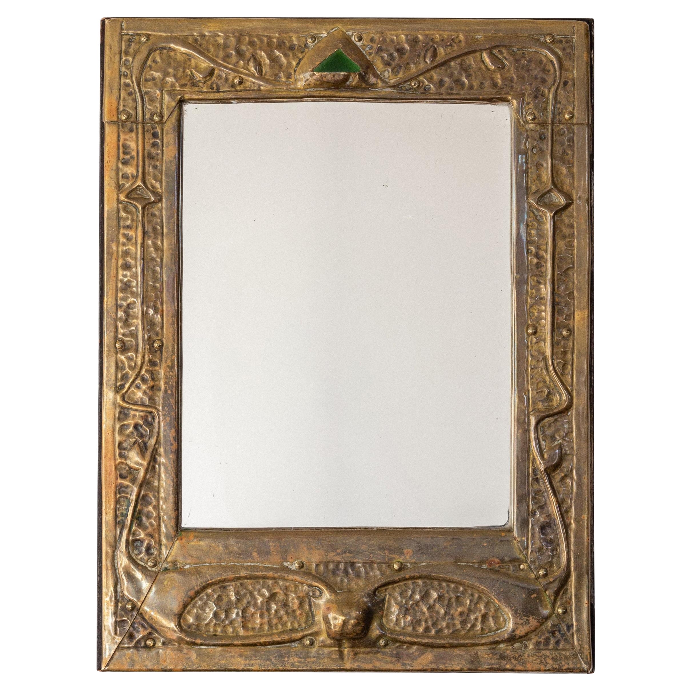 Miroir en laiton martelé Art Nouveau/ Jugendstil - Allemagne, Autriche, début des années 1900