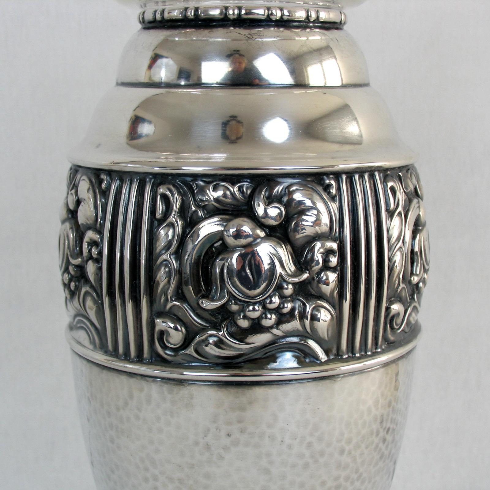 Vase Art nouveau Jugendstil en métal argenté, Carl M Cohr, Danemark, années 1900 en vente 5