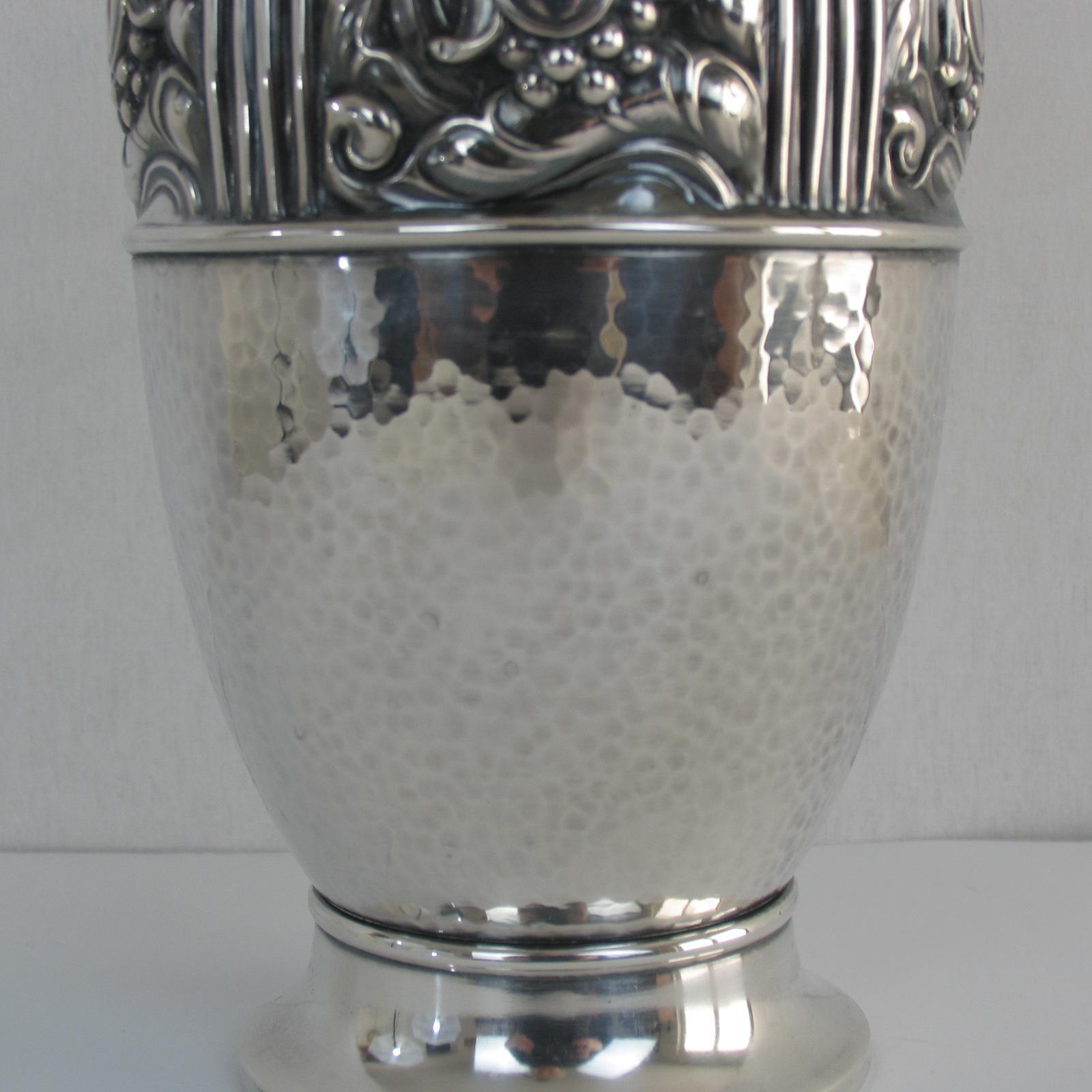 Vase Art nouveau Jugendstil en métal argenté, Carl M Cohr, Danemark, années 1900 en vente 6