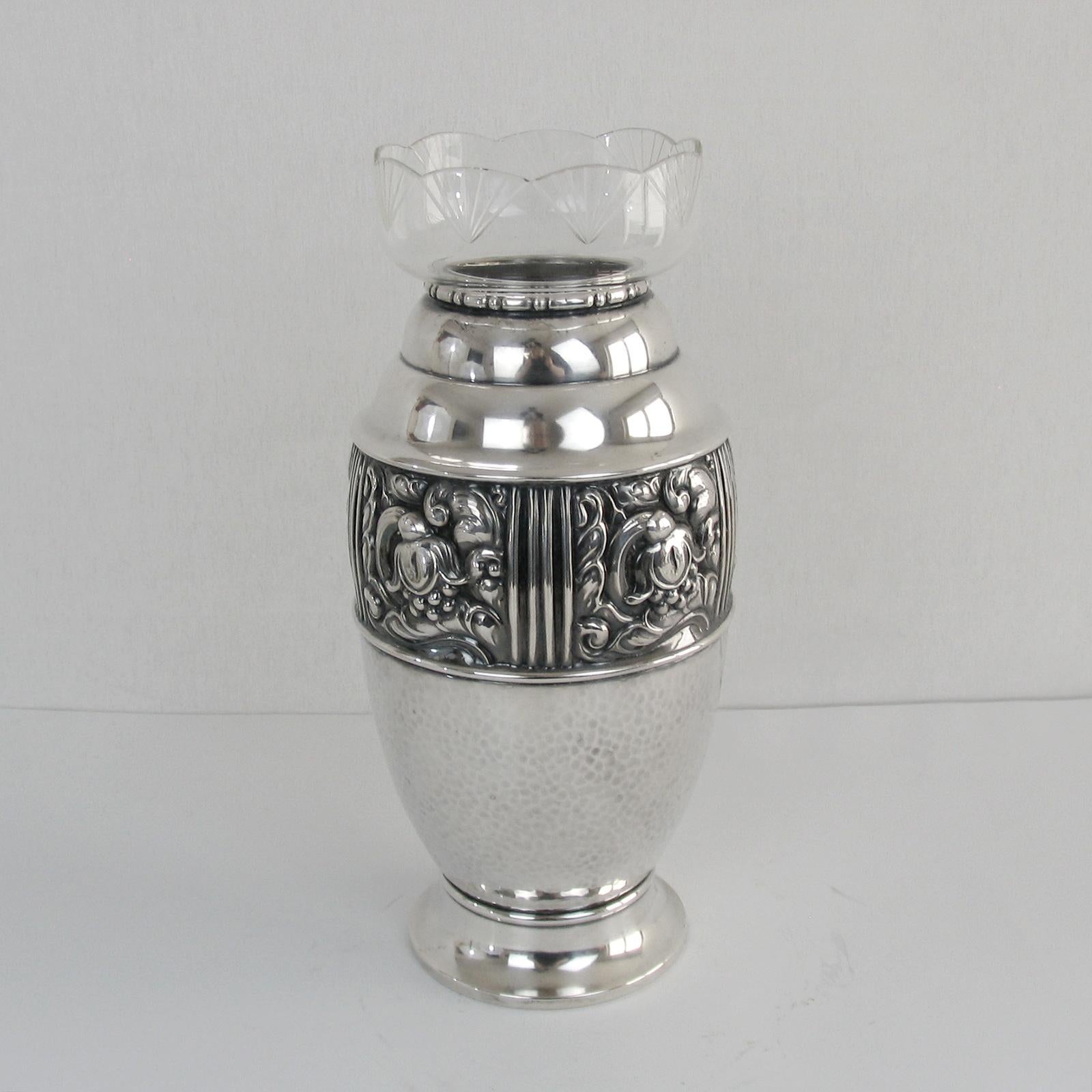 Danish Art Nouveau, Jugendstil, Silver Plated Vase, Carl M Cohr, Denmark, 1900s For Sale