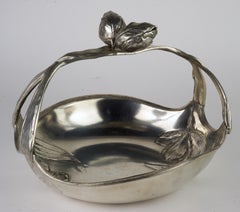 Art Nouveau Jugendstil Tulip Basket in Style of Achille Gamba, Pewter, Italy