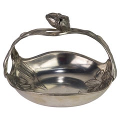 Retro Art Nouveau Jugendstil Tulip Basket in Style of Achille Gamba, Pewter, Italy 