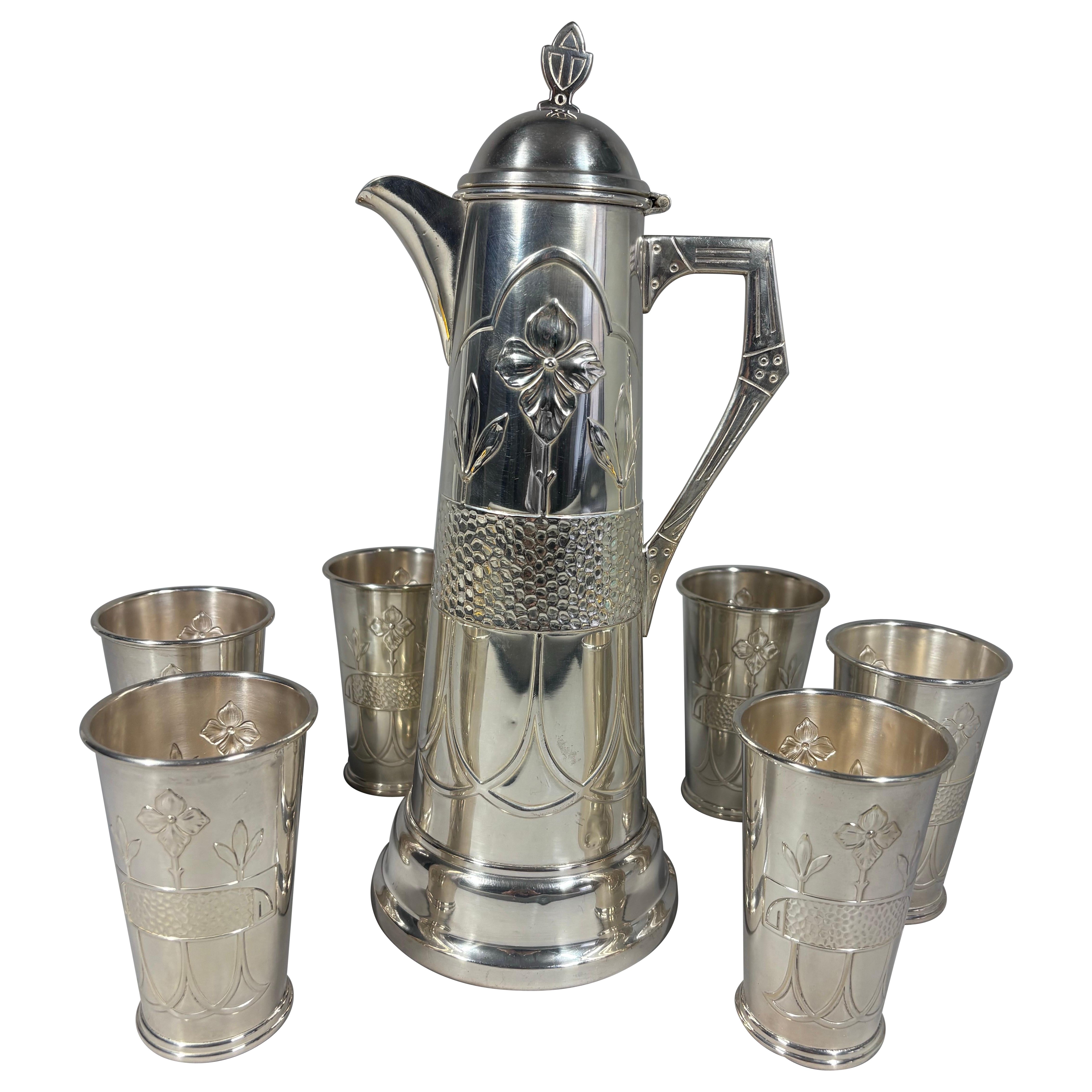 Jugendstil-Wasserkanne und Becher-Set
