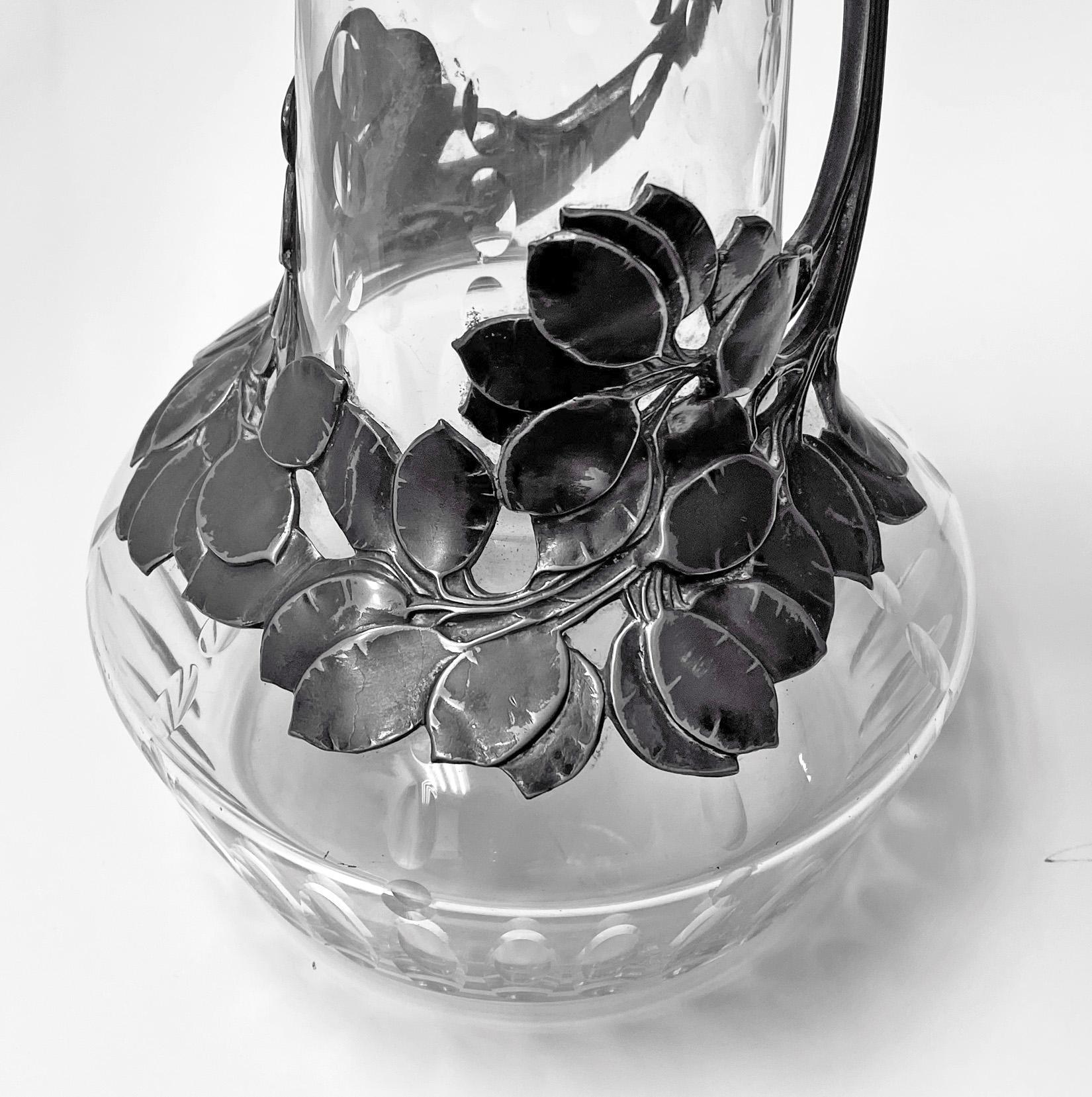 Art Nouveau Jugendstil WMF Pewter and Etched Glass Claret Jug Germany C.1909 1