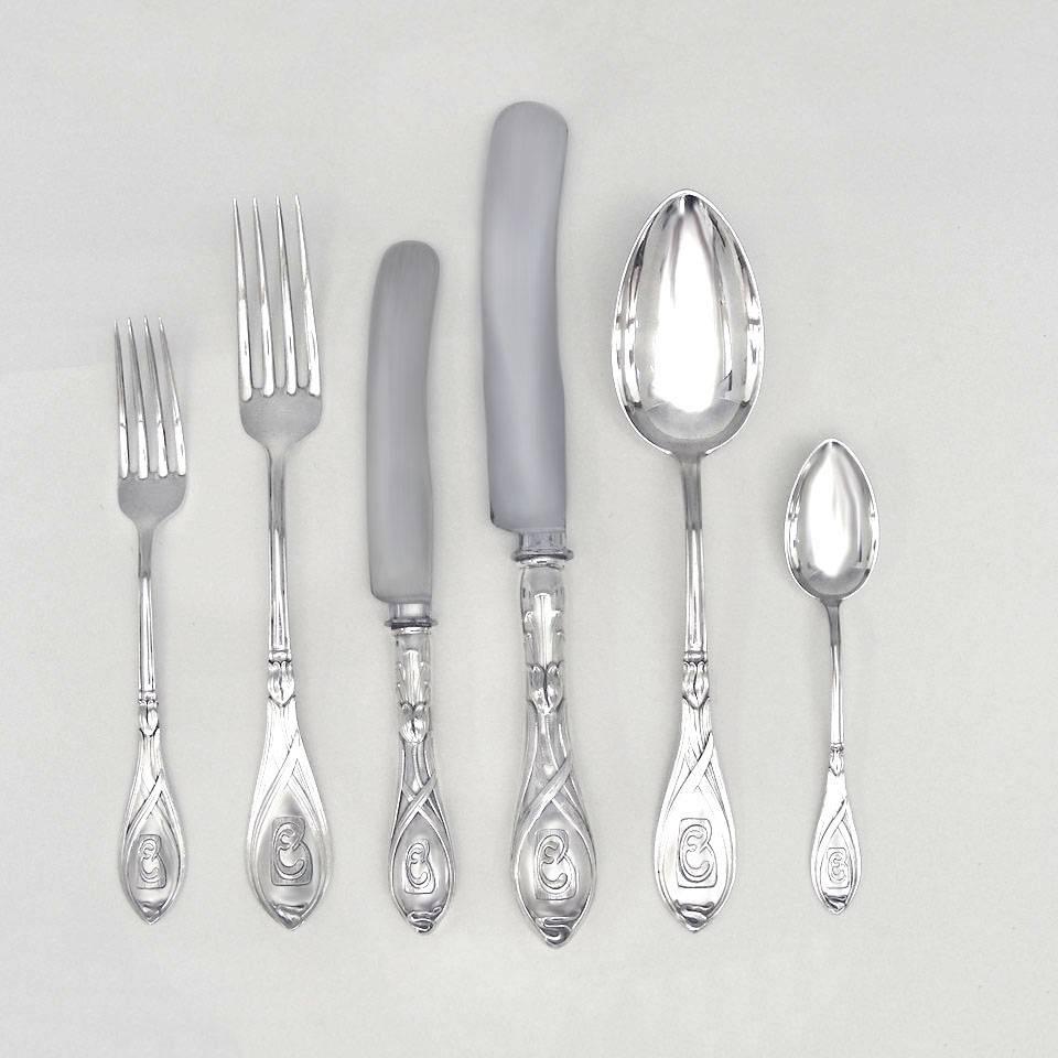 Sterling Silver Art Nouveau/Jugenstil Sterling Flatware Set For Sale