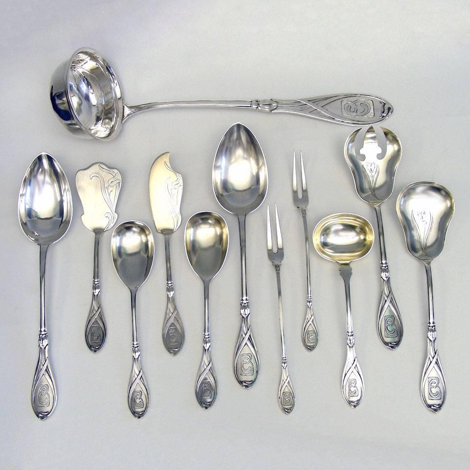 Jugendstil/Jugenstil Besteckset aus Sterlingsilber im Zustand „Hervorragend“ im Angebot in Litchfield, CT