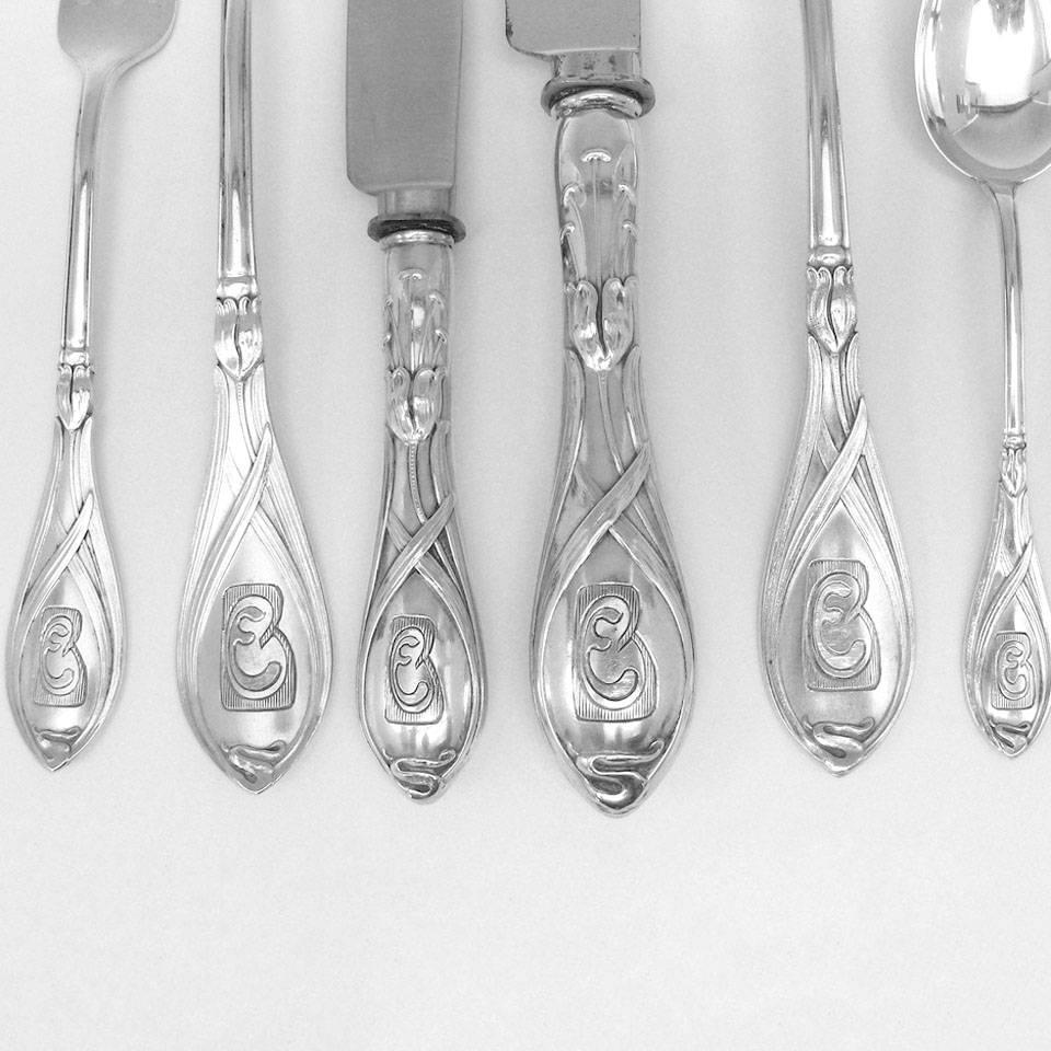 Set di posate in argento Art Nouveau/Jugenstil In condizioni ottime in vendita a Litchfield, CT