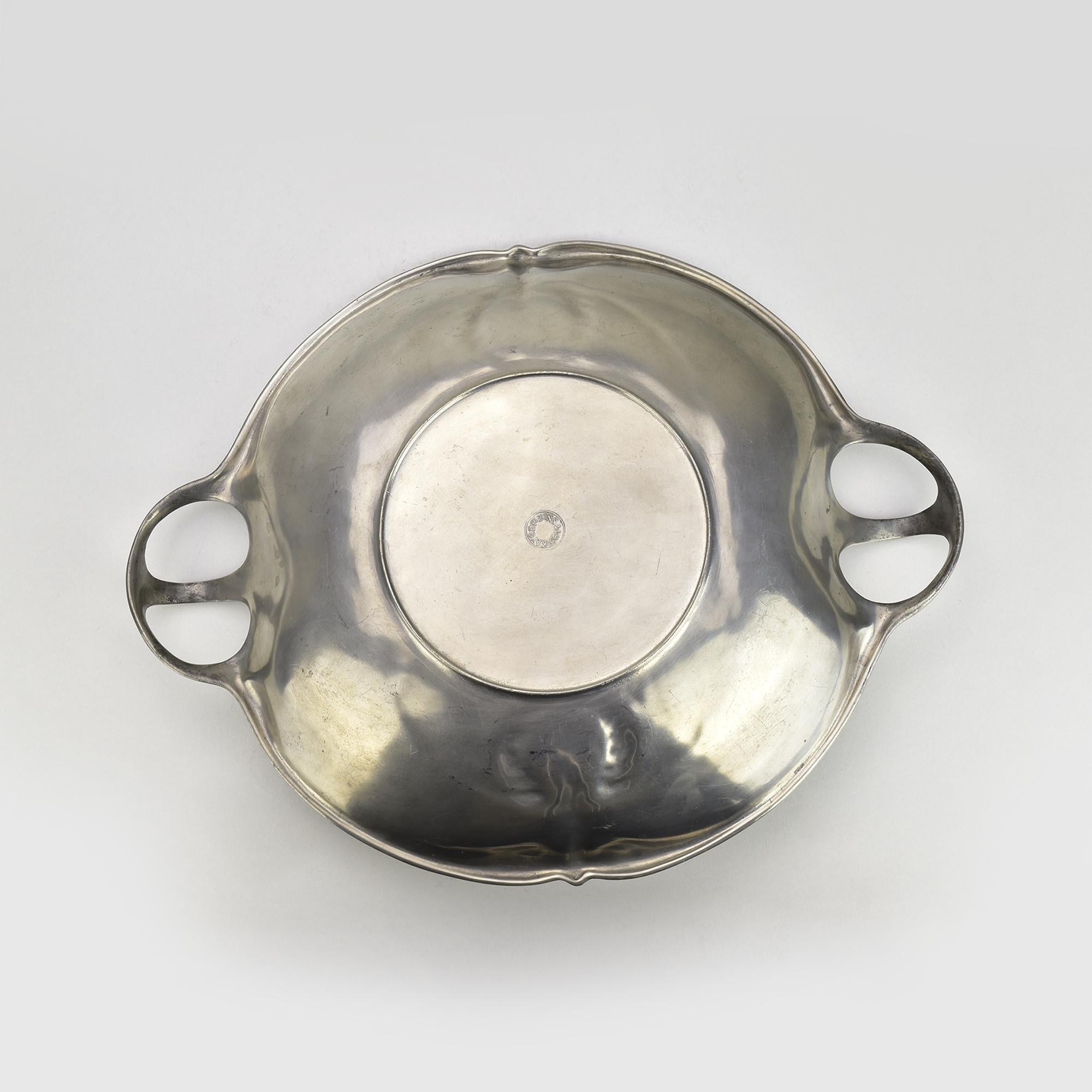 Cast Art Nouveau Kayserzinn 4611 Pewter Bowl by Hugo Leven with Stylized Wheat Motif For Sale