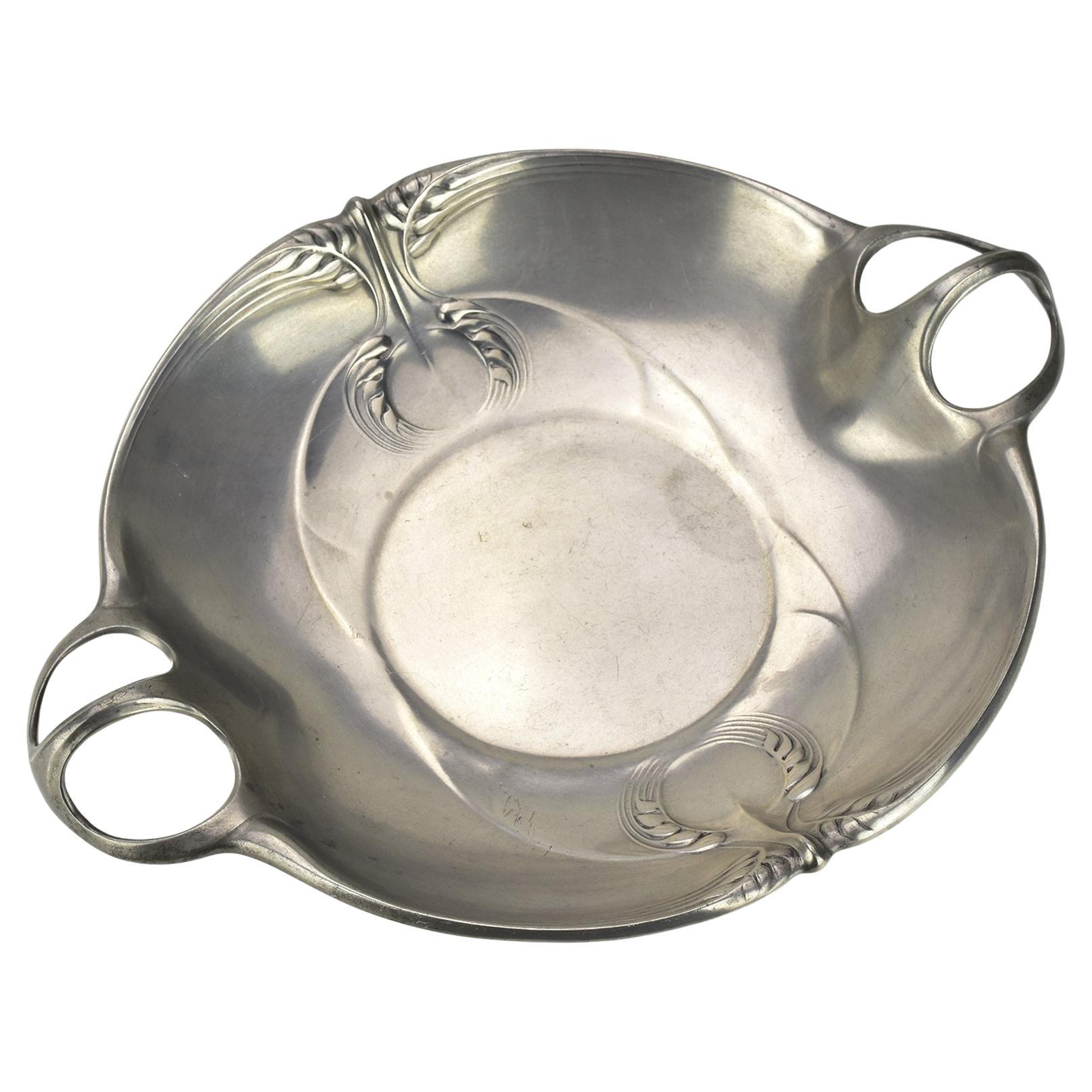Bol en étain Art Nouveau Kayserzinn 4611 par Hugo Leven avec motif de blé stylisé