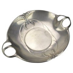 Antique Art Nouveau Kayserzinn 4611 Pewter Bowl by Hugo Leven with Stylized Wheat Motif