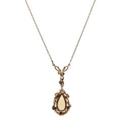 Art Nouveau Kohn & Sons Precious Topaz, Pearl Leaf Motif Pendant Necklace