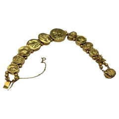 Art Nouveau Ladies Pictorial Slide Pulsera Oro 14K 52,3 Gramos 7,5 pulgadas