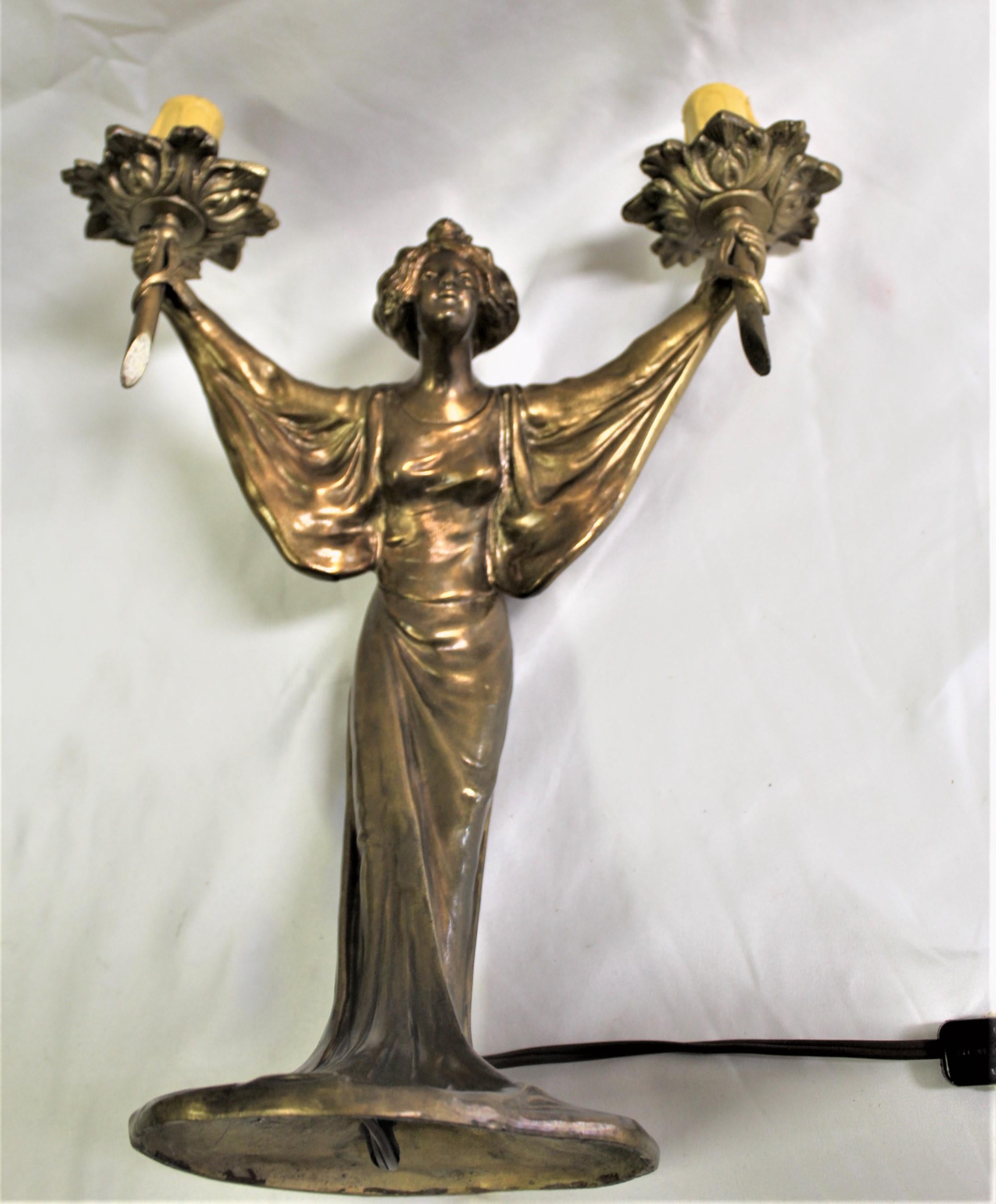 Art Nouveau Lady Candelabras Antique In Good Condition For Sale In Los Angeles, CA