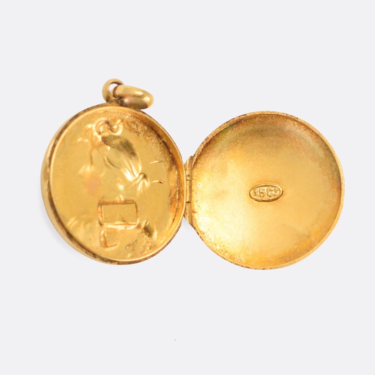 Art Nouveau Lady Diamond Round Locket at 1stDibs