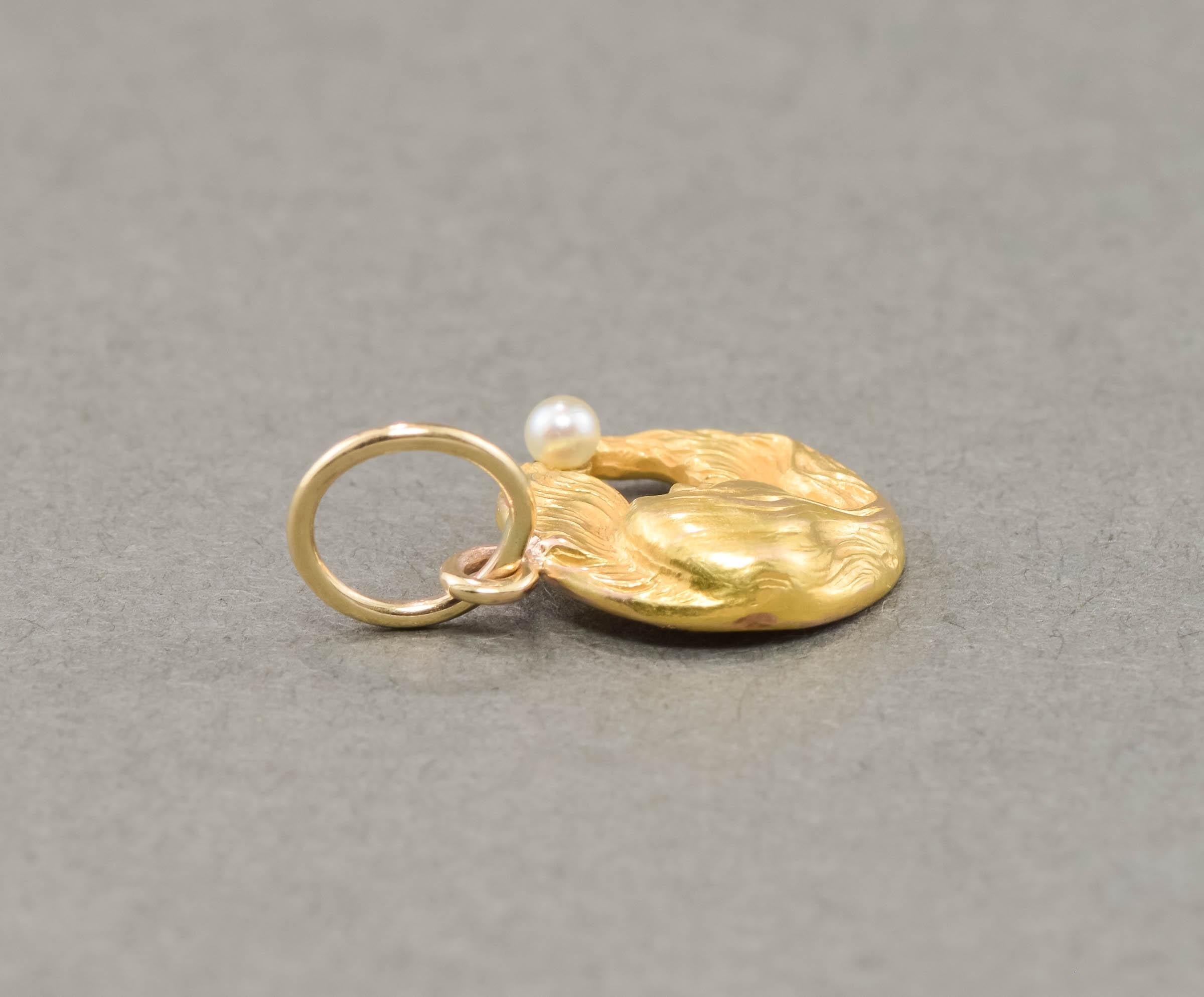 Art Nouveau Lady in the Moon Gold Charm Pendant with Pearl - Antique Conversion 5