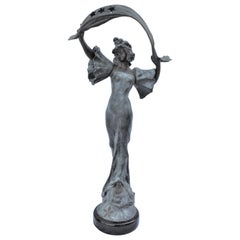 Art Nouveau Lady Lamp Stella Spelter Original Signed a Nelson