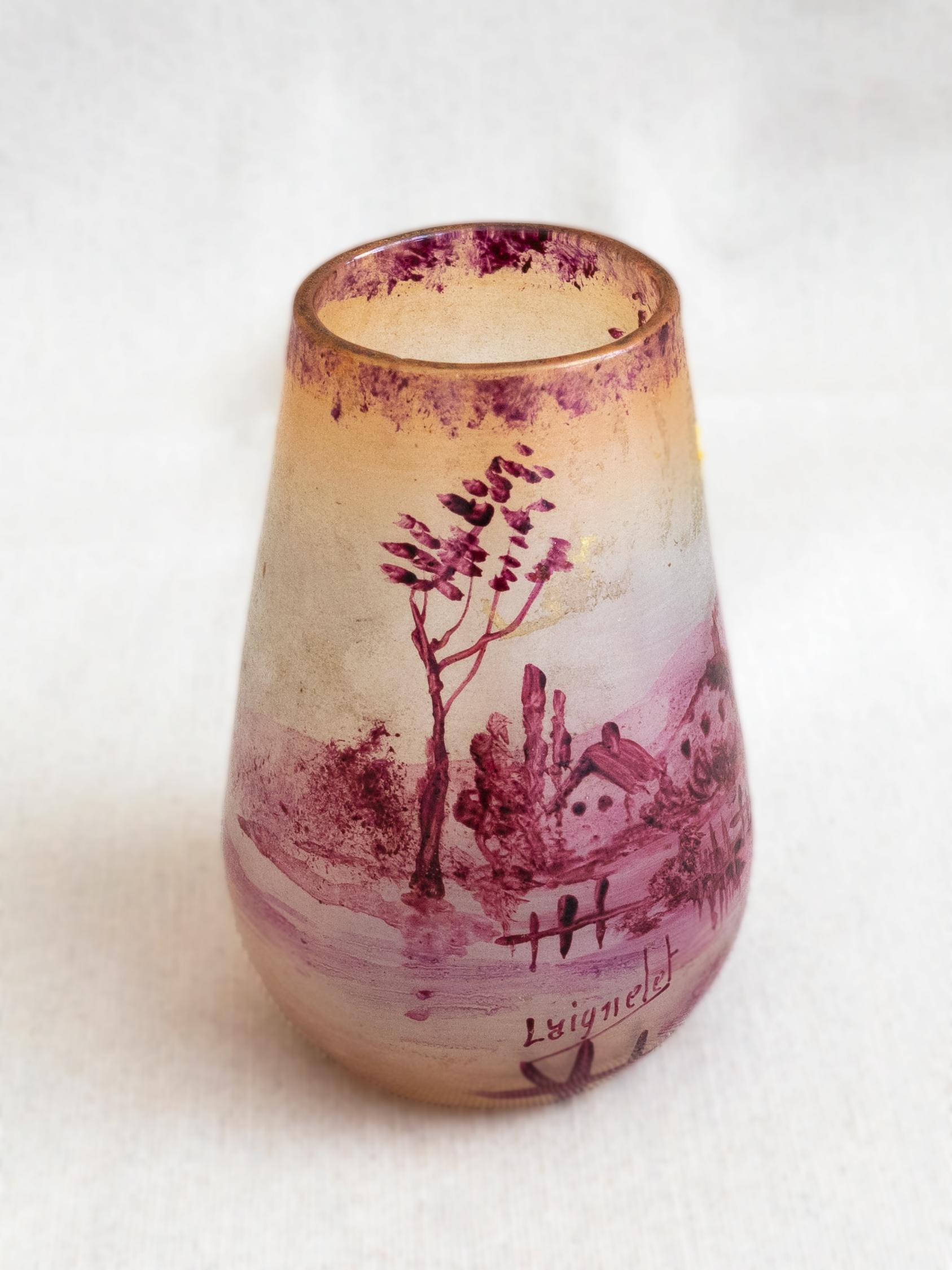 Art Nouveau Laignelet Pink Glass Vase, 20th Century For Sale 6