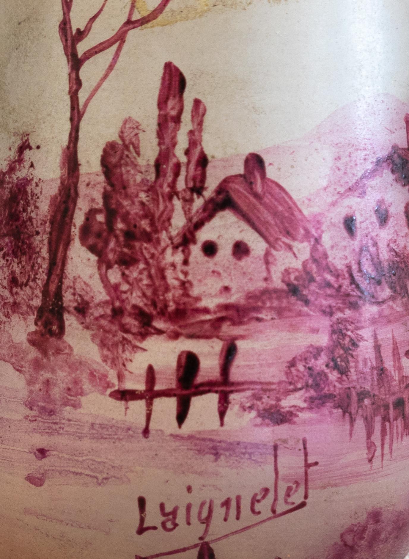 Jugendstilvase aus rosa Glas im Laignelet-Stil, 20. Jahrhundert im Angebot 7