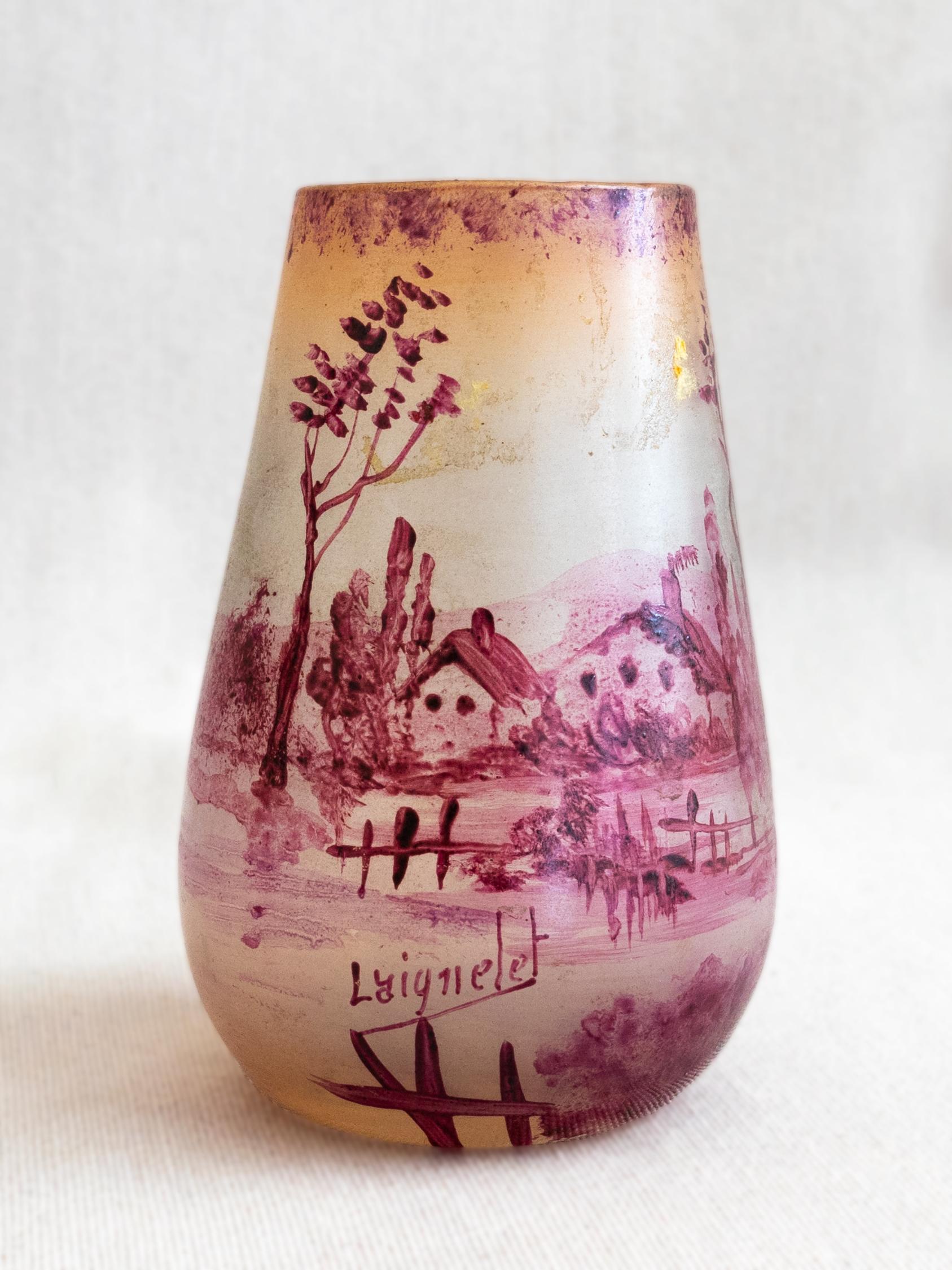 Art Nouveau Laignelet Pink Glass Vase, 20th Century For Sale 3