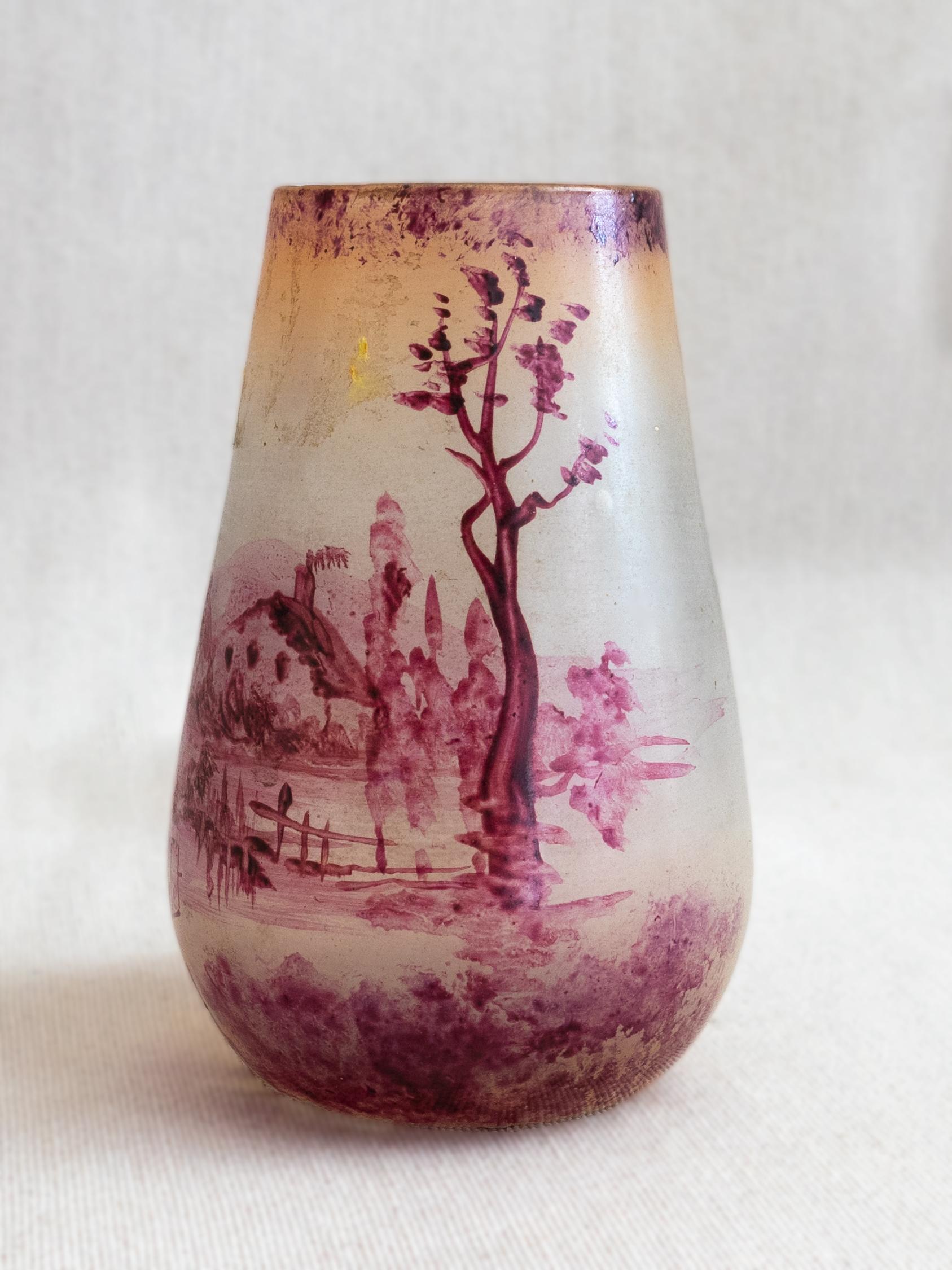 Art Nouveau Laignelet Pink Glass Vase, 20th Century For Sale 4