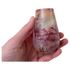 Jugendstil-Vase aus rosa Glas im Jugendstil von Laignelet mit Bretagne-Szene, 20. Jahrhundert