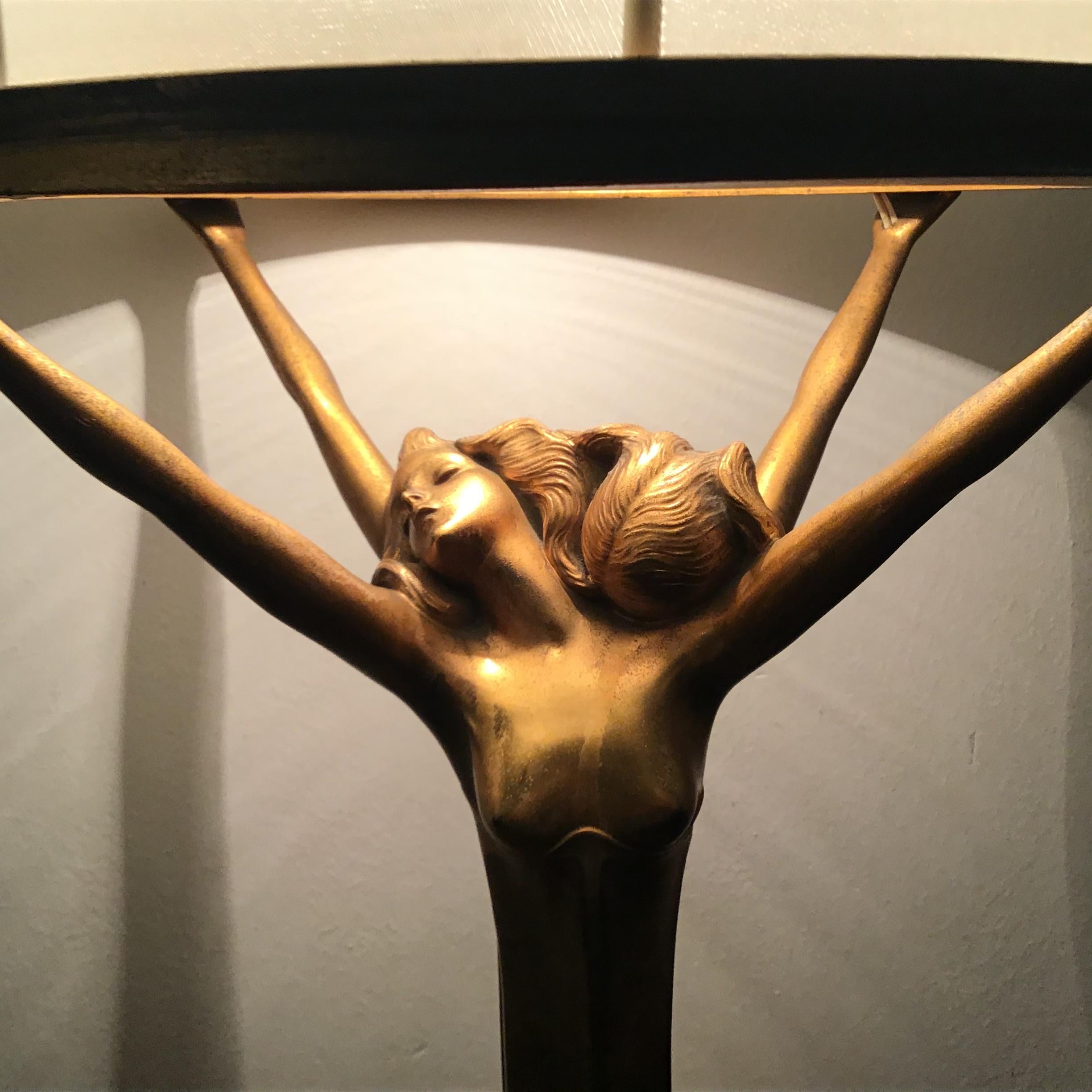 Art Nouveau Lamp Brass Satin Lampshade 1920 Italy In Good Condition For Sale In Milano, IT
