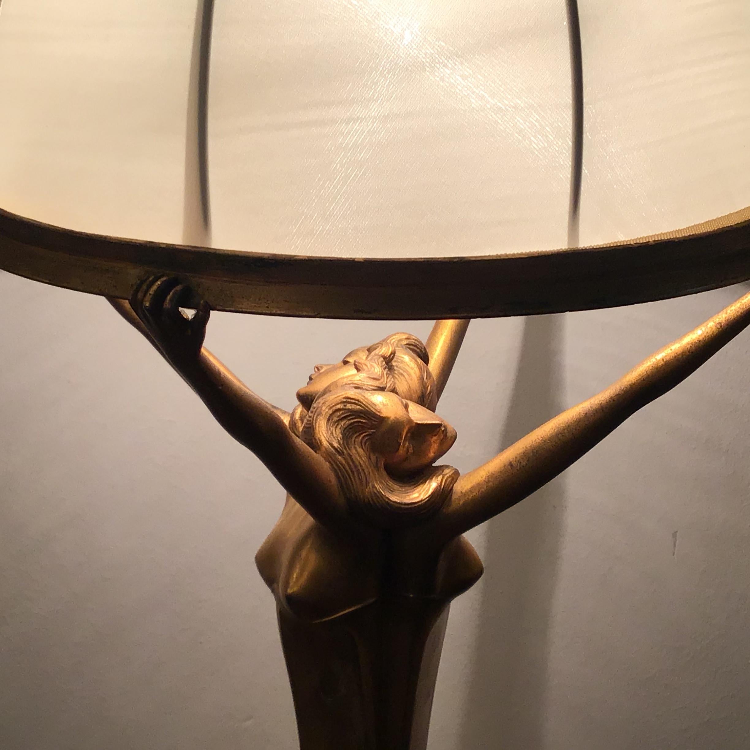 Art Nouveau Lamp Brass Satin Lampshade 1920 Italy For Sale 5