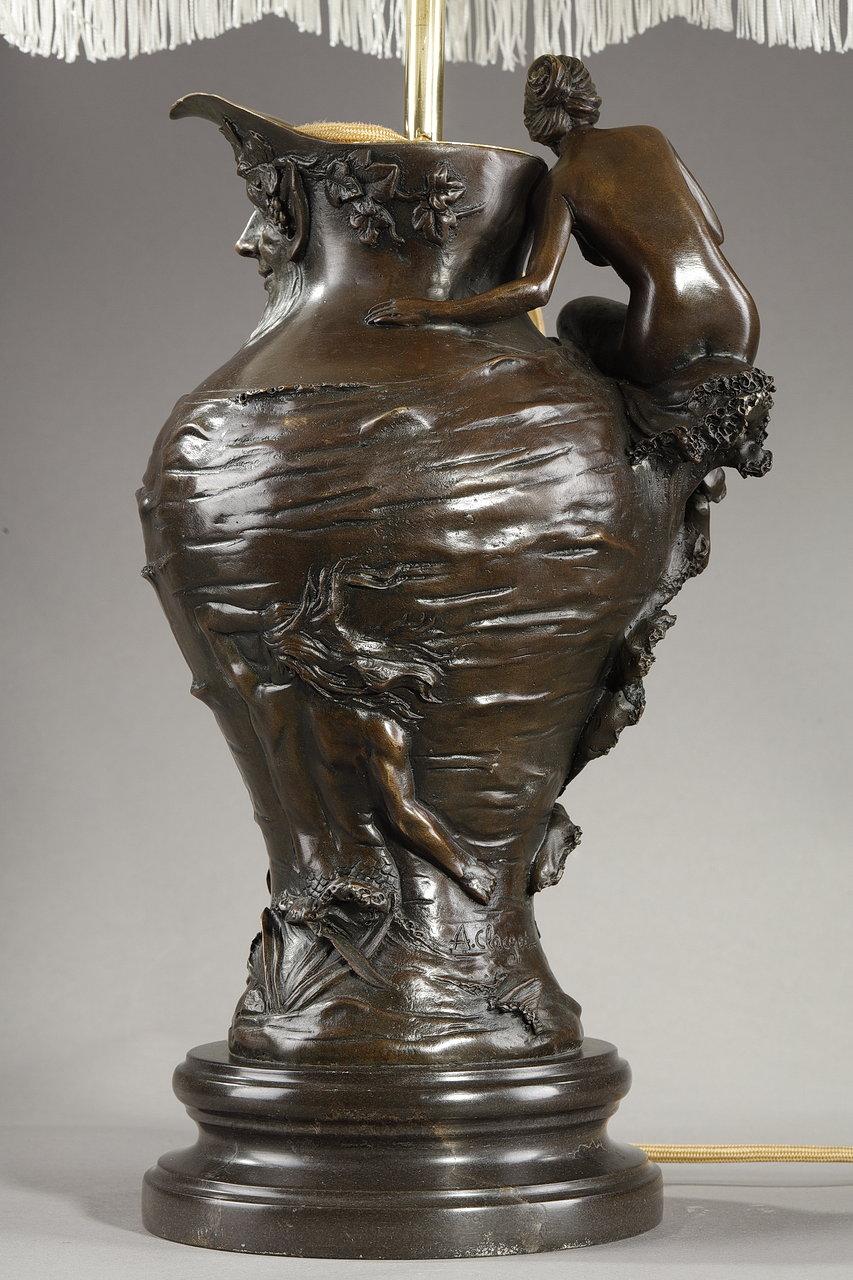 Jugendstillampe aus Bronze, signiert Alexandre Clerget, 19. Jahrhundert im Angebot 5