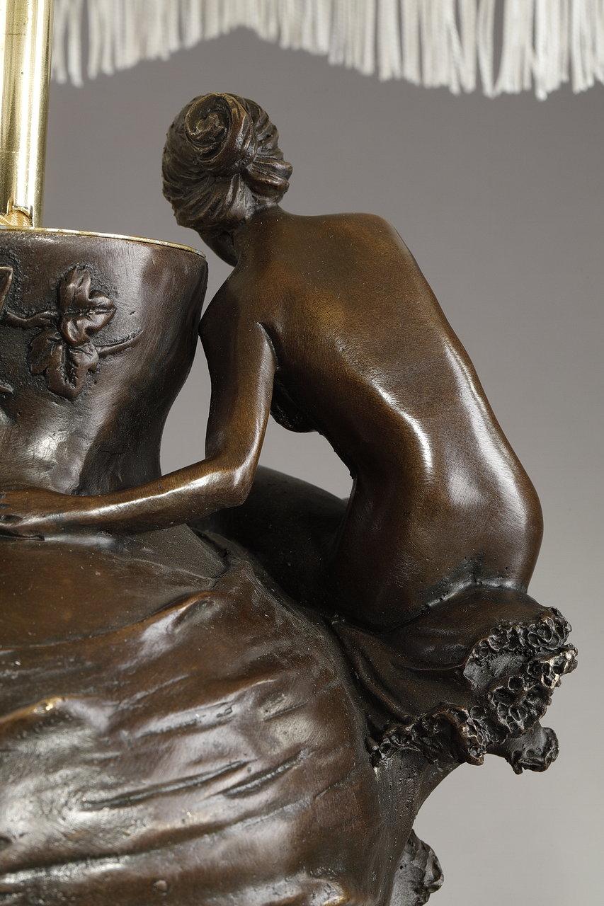 Jugendstillampe aus Bronze, signiert Alexandre Clerget, 19. Jahrhundert im Angebot 6