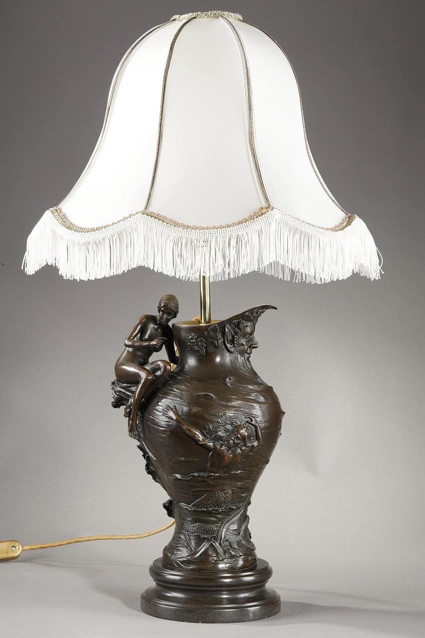 Art Nouveau Lamp in Bronze Signed Alexandre Clerget, 19th Century For Sale 12