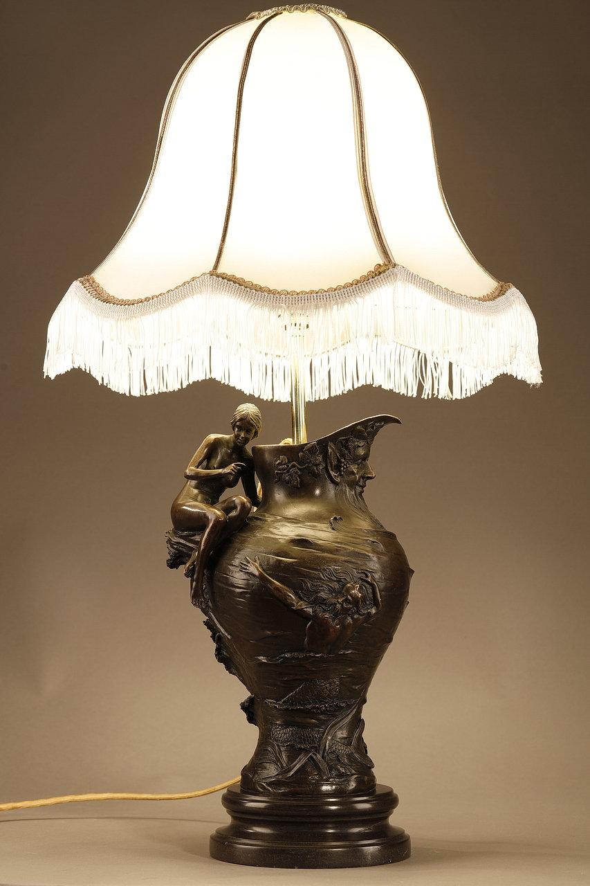 Jugendstillampe aus Bronze, signiert Alexandre Clerget, 19. Jahrhundert im Angebot 10