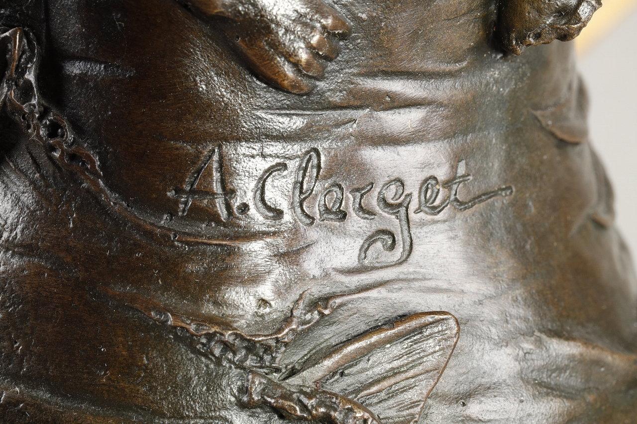 Jugendstillampe aus Bronze, signiert Alexandre Clerget, 19. Jahrhundert im Angebot 12