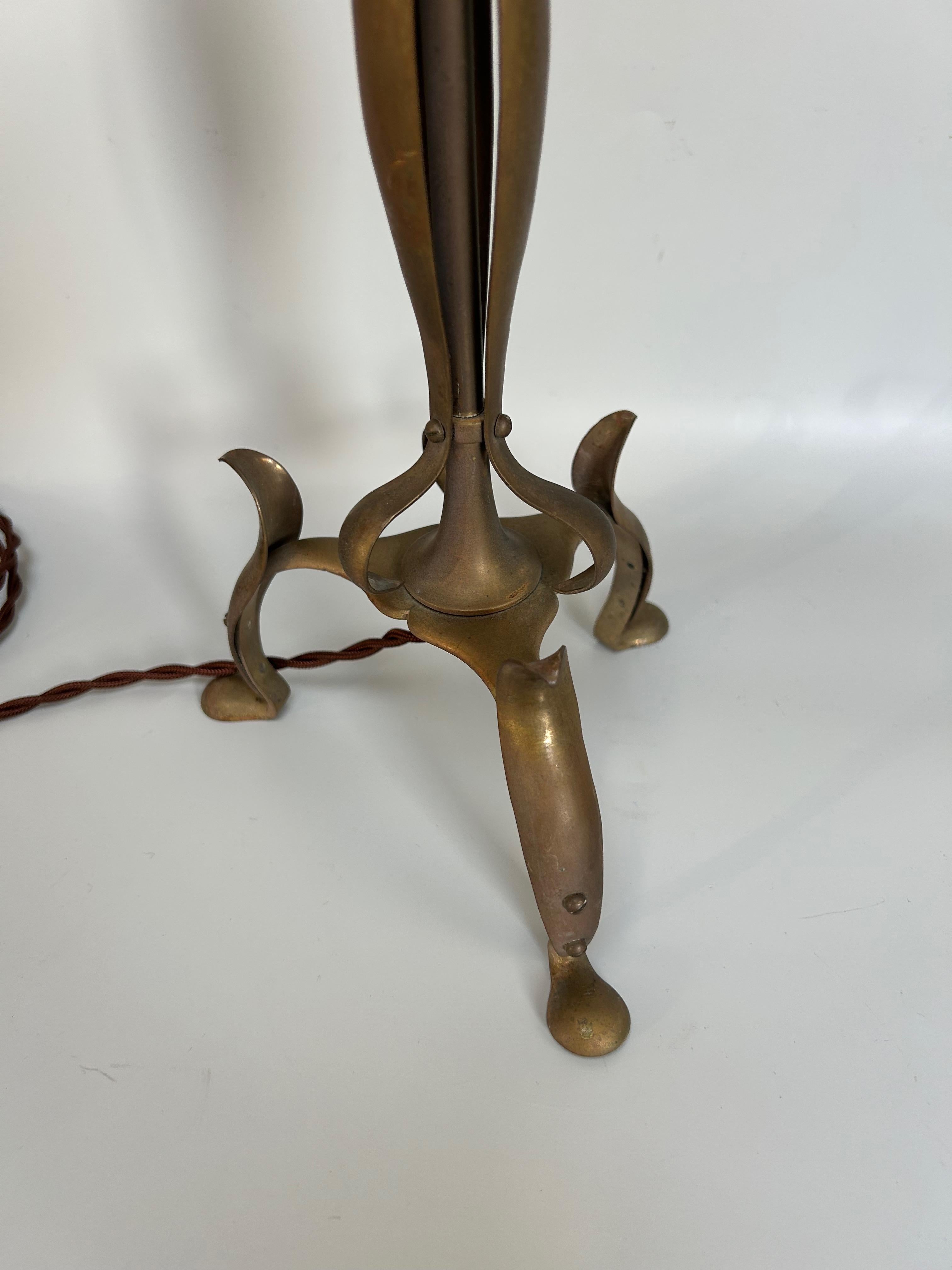 French Art Nouveau lamp in the style of WAS Benson For Sale