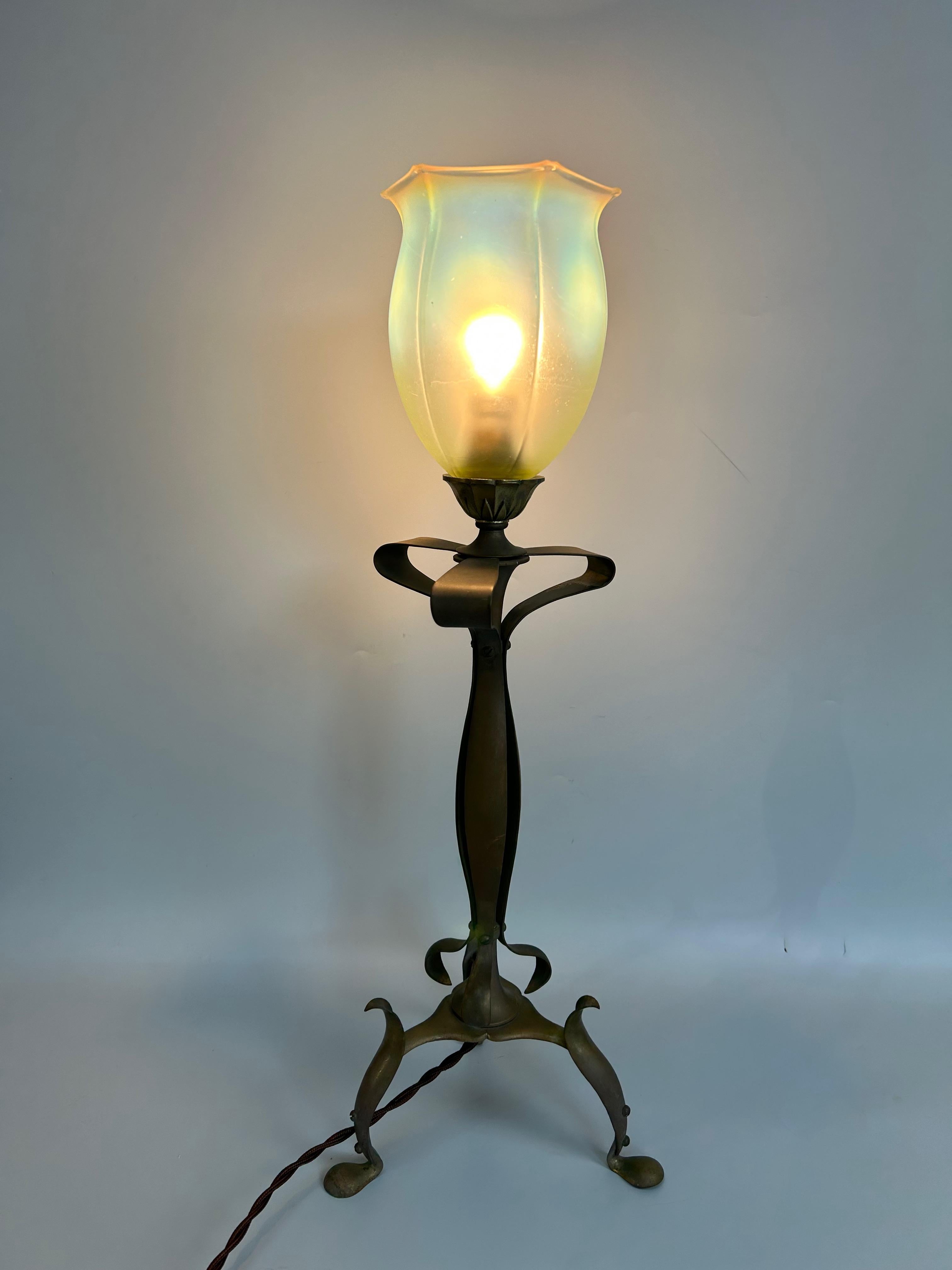 Art Nouveau lamp in the style of WAS Benson For Sale 1