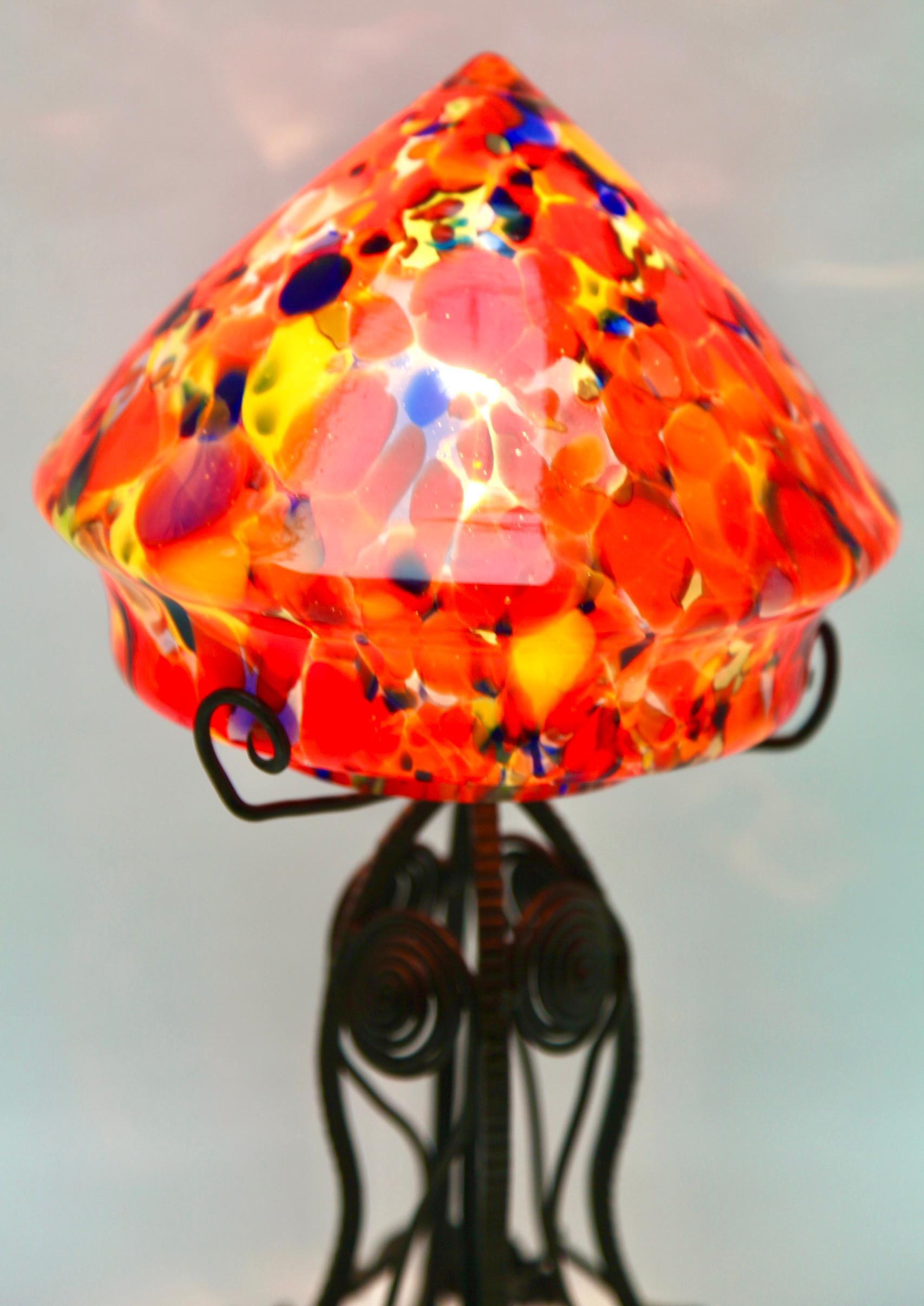 Lampe Art Nouveau en fer forgé avec abat-jour en verre Scailmont, Belgique, années 1930 en vente 3
