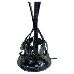 Art Nouveau Lamp in Wrought Iron with Glass Shade Scailmont Belgium 1930s