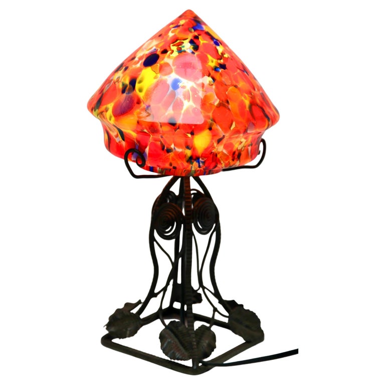Art Nouveau Lamp in Wrought Iron with Glass Shade Scailmont Belgium 1930s  For Sale at 1stDibs