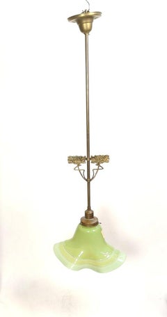 Art Nouveau lamp pendant with a green glass shade by Márton Horváth