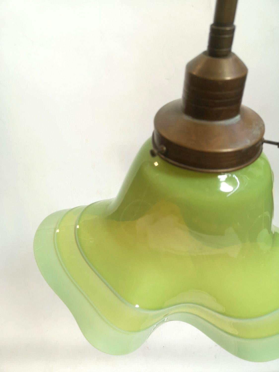 European Art Nouveau lamp pendant with a green glass shade by Márton Horváth For Sale