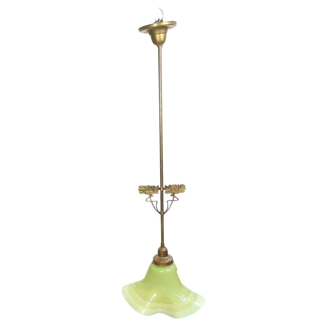 Art Nouveau lamp pendant with a green glass shade by Márton Horváth For Sale