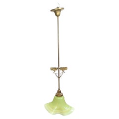 Art Nouveau lamp pendant with a green glass shade by Márton Horváth