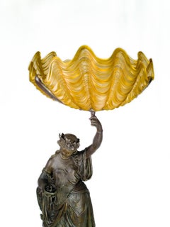 Art Nouveau Lamp With Woman and Yellow Glass, Belle Époque, 20th Century
